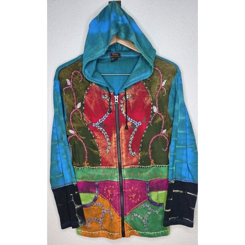 Rising International Patchwork Boho Embroidered Zip Hoodie Woman M India Hippie